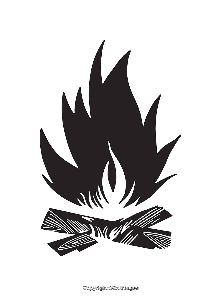 Stylized Black and White Line Art Illustration of a Bonfire