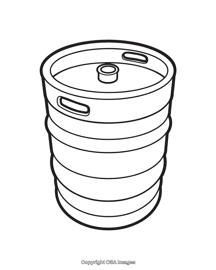Black and White Line Art of a Beer Keg Illustration
