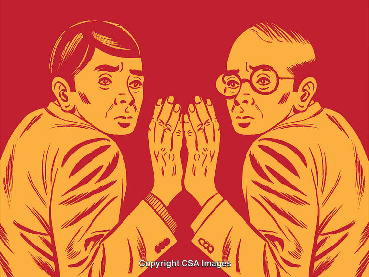 Retro Illustration of Two Men Facing Each Other in Intense Emotion