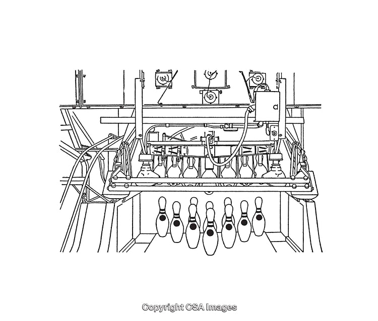 Mechanical Bowling Pin Setter Line Art Illustration in Detailed View