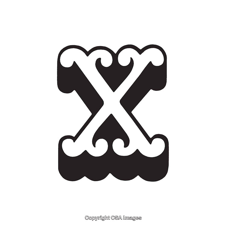 Stylized X Letter with Ornamental and Wavy Design Elements