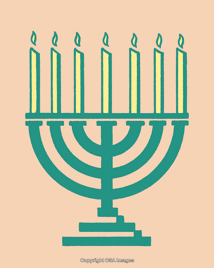 Hanukkah Menorah Illustration with Burning Candles in Line Art Style
