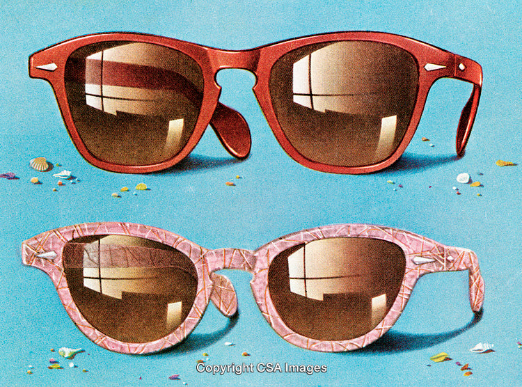 Fashionable Sunglasses Display in a Vibrant Mid-Century Style