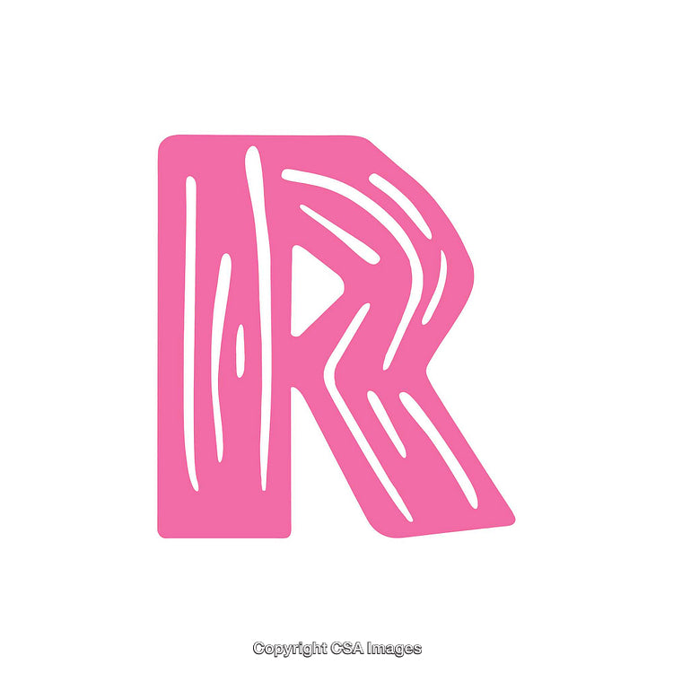 Pink Decorative Letter R with Artistic Woodgrain Texture Design