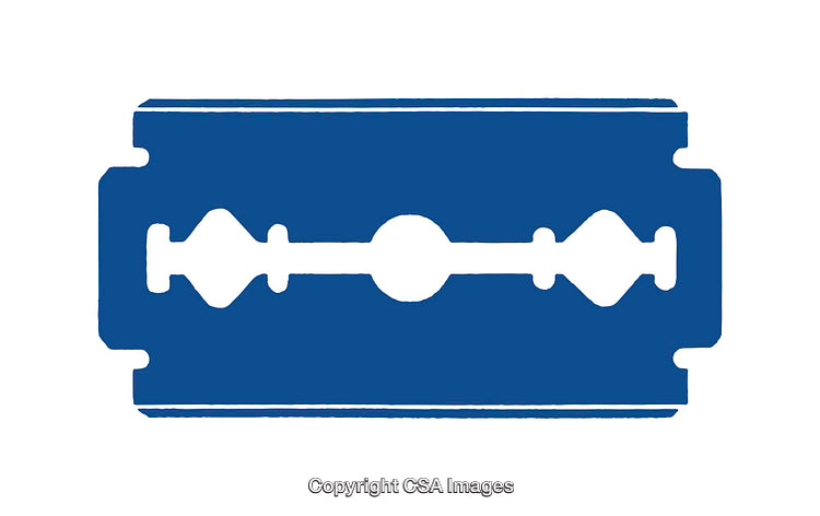 Simple Icon of a Classic Double-Edged Razor Blade in Blue