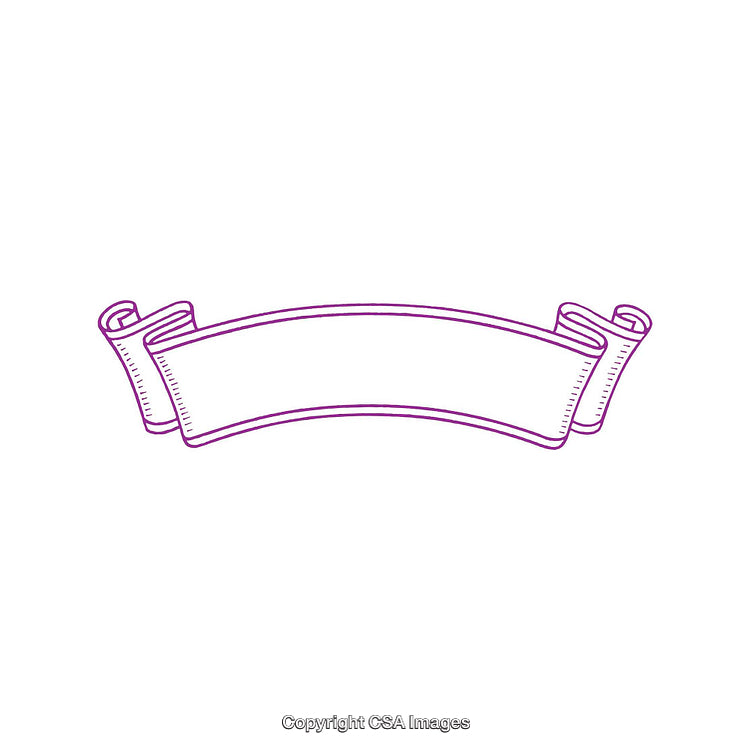 Hand-Drawn Scroll Banner with Ornamental Curves in Purple Color on White