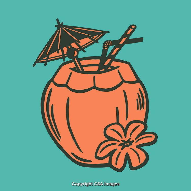 Colorful Vector Illustration of a Tropical Drink in Coconut Shell