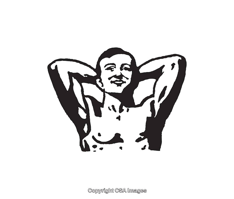 Black and White Line Art of a Relaxed Person with Hands Behind Head