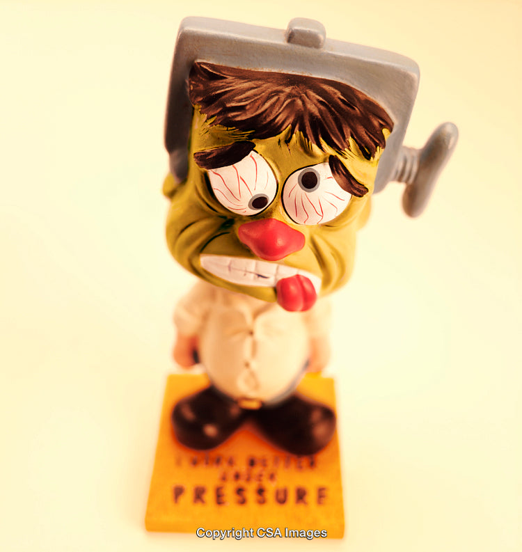 Colorful Cartoon Figurine Depicting Stress and Humor in Vibrant Palette