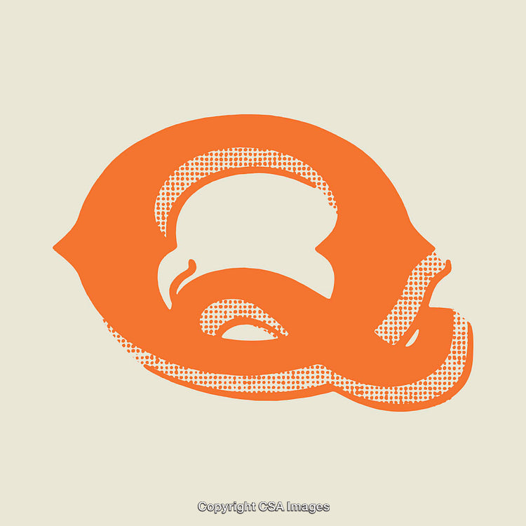 Retro Style Q Letter with Orange and White Halftone Effect