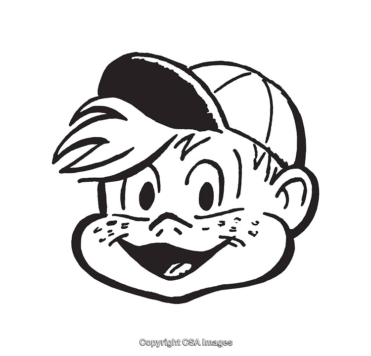 Vintage Black and White Illustration of a Cheerful Cartoon Character