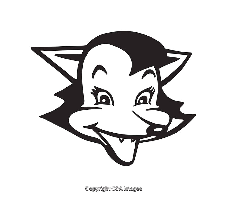 Black And White Line Art of a Cartoon Fox Face Illustration