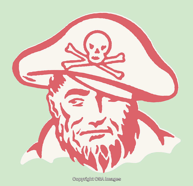 Colorful Line Art Illustration of a Pirate with Skull Hat