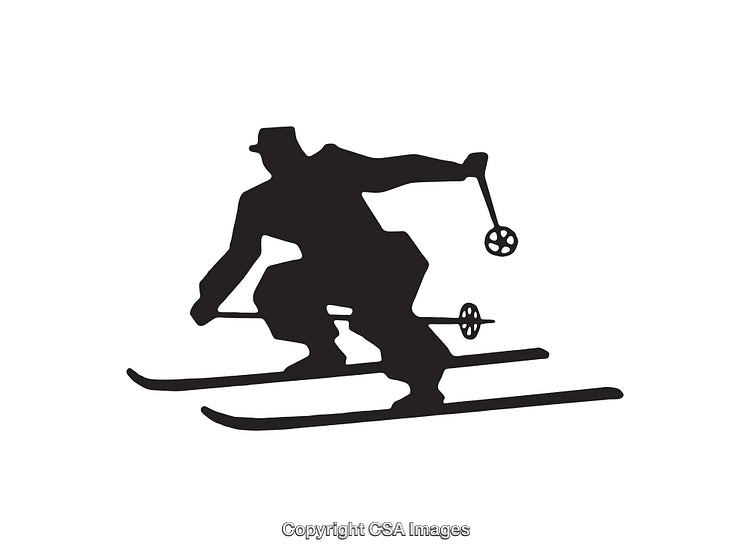 Silhouette of a Downhill Skier in Action on Black and White Icon