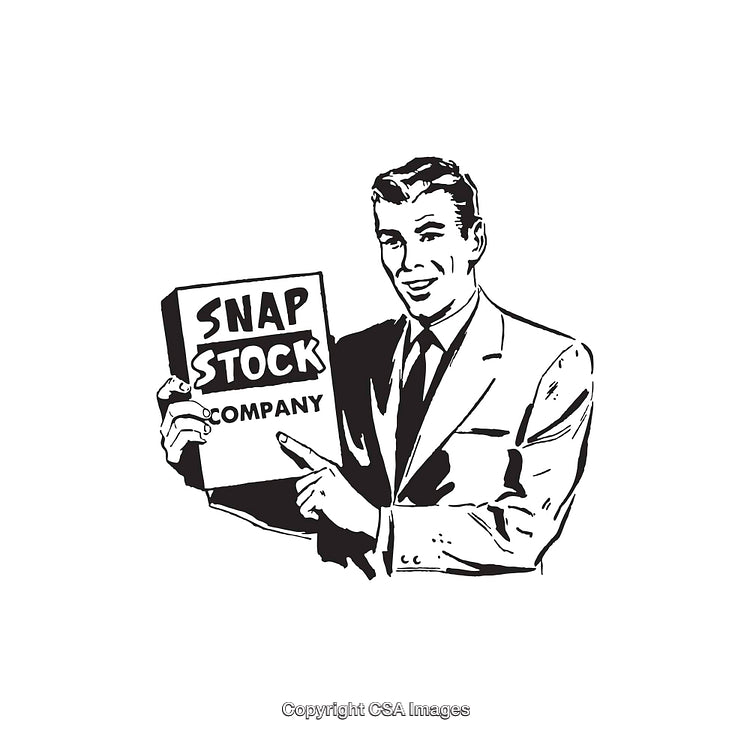 Vintage Black and White Illustration of a Businessman Holding a Product Box