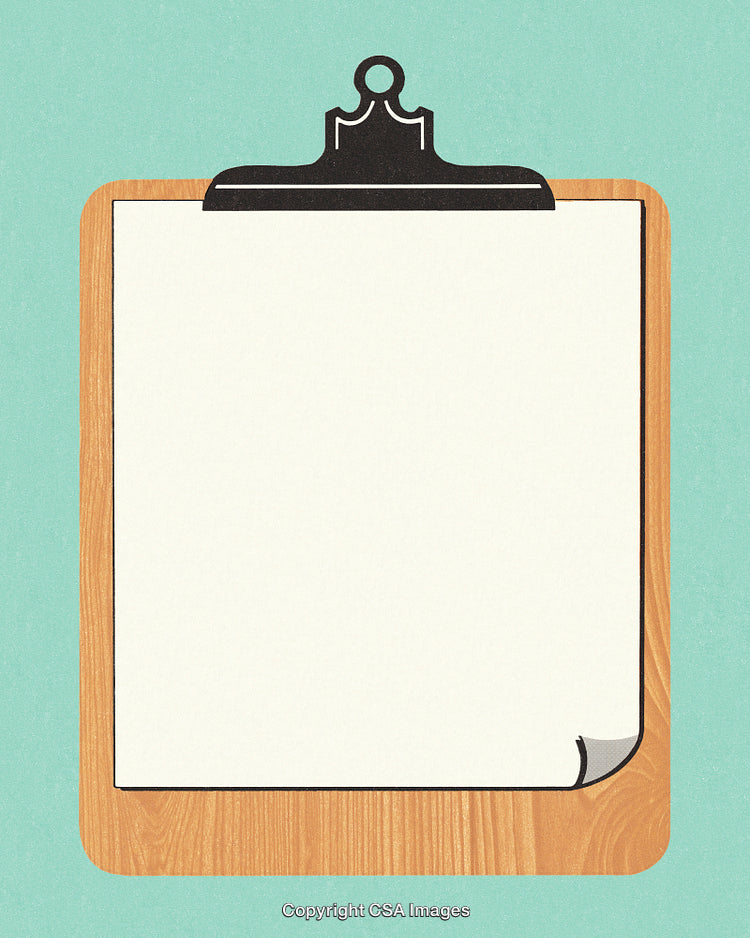 Wooden Clipboard with Blank Paper on Green Background for Writing or Sketching
