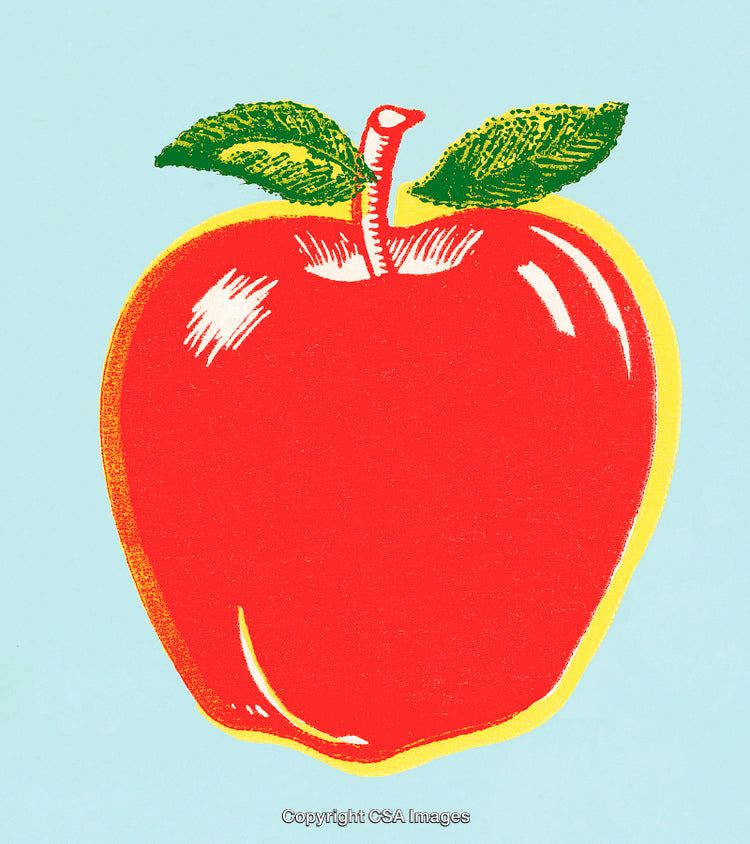 Bright Graphic Illustration of a Red Apple Against Light Blue Background