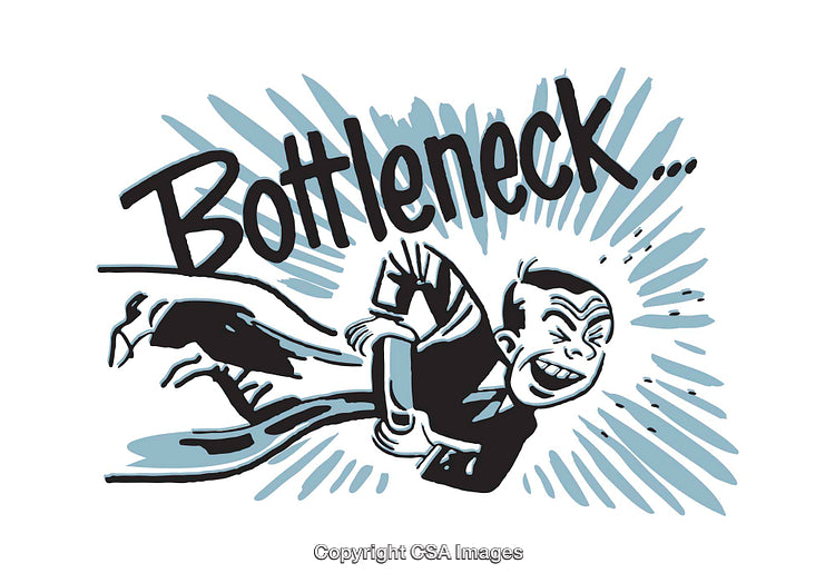 Cartoon Illustration Highlighting Business Concept of Bottleneck and Flow Challenges