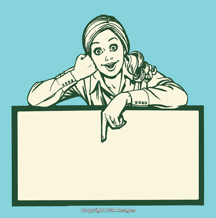 Retro Style Woman With Blank Sign in Vintage Graphic Artwork