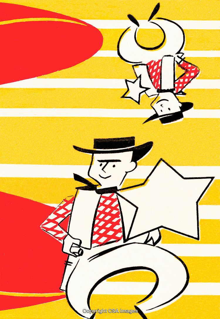 Illustration of Cowboy with Star on Vibrant Background