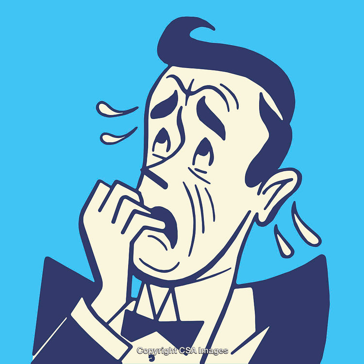 Colorful Line Art Illustration of a Nervous Man Biting His Nails