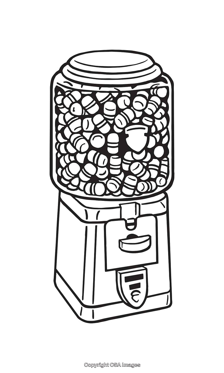 Black and White Line Art of Classic Candy Dispenser Machine
