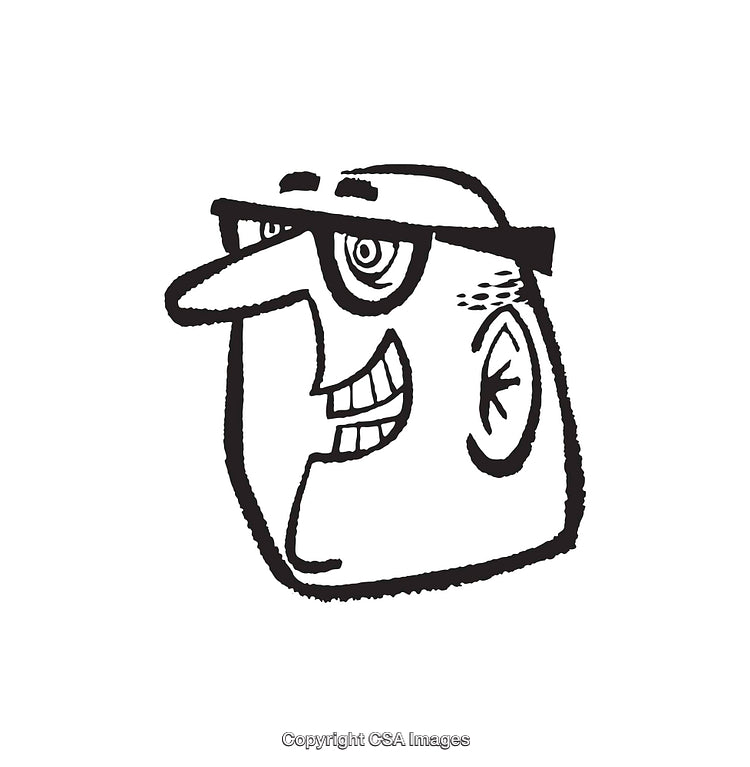 Black and White Cartoon Sketch of a Smiling Character