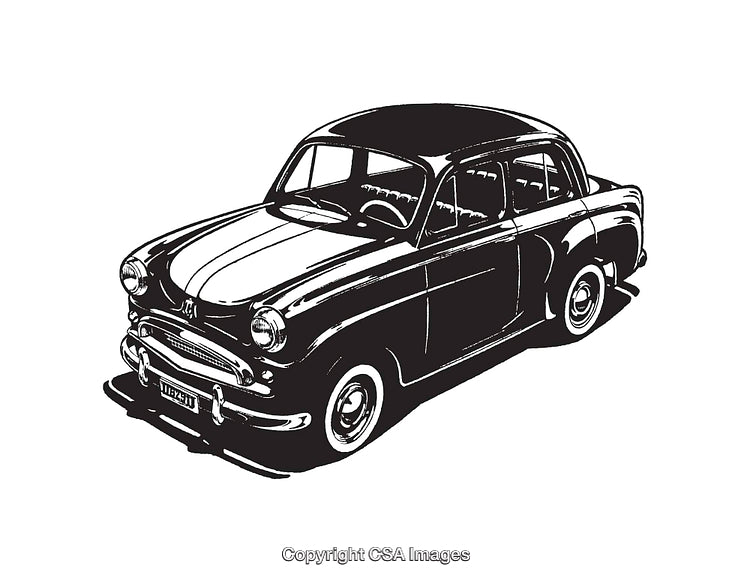 Vintage Black and White Illustration of a Classic Retro Car