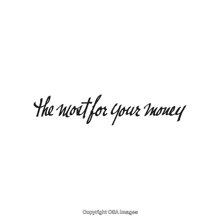Handwritten Script Reading 'The Most for Your Money' on White Background
