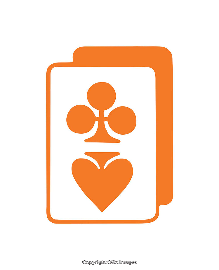 Orange Playing Card Icon Featuring Heart and Club Symbols