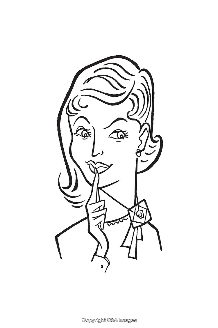 Retro Line Art Illustration of a Thoughtful Woman Wearing a Bow Accessory