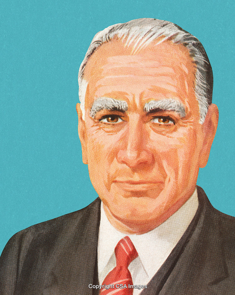 Painted Portrait of a Distinguished Gentleman in Formal Attire with Blue Background