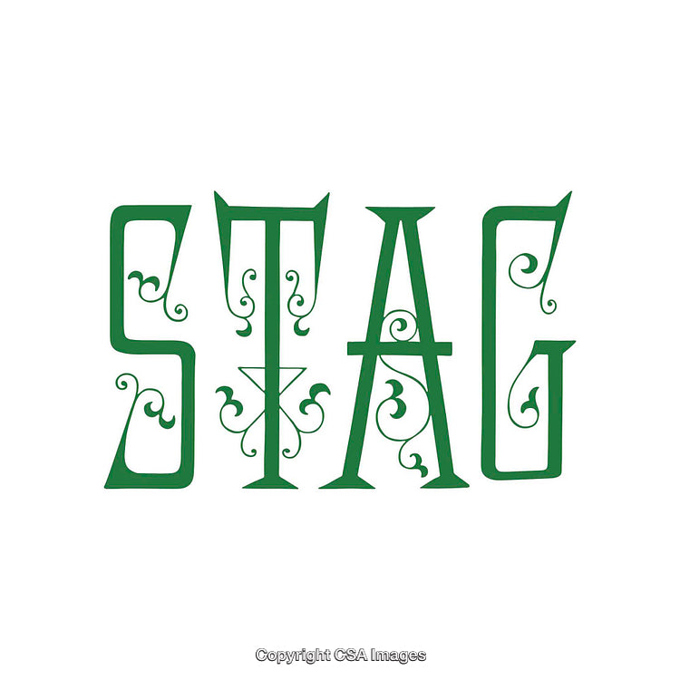 Elegant Green Decorative Vintage Style Typography Spelling the Word Stag