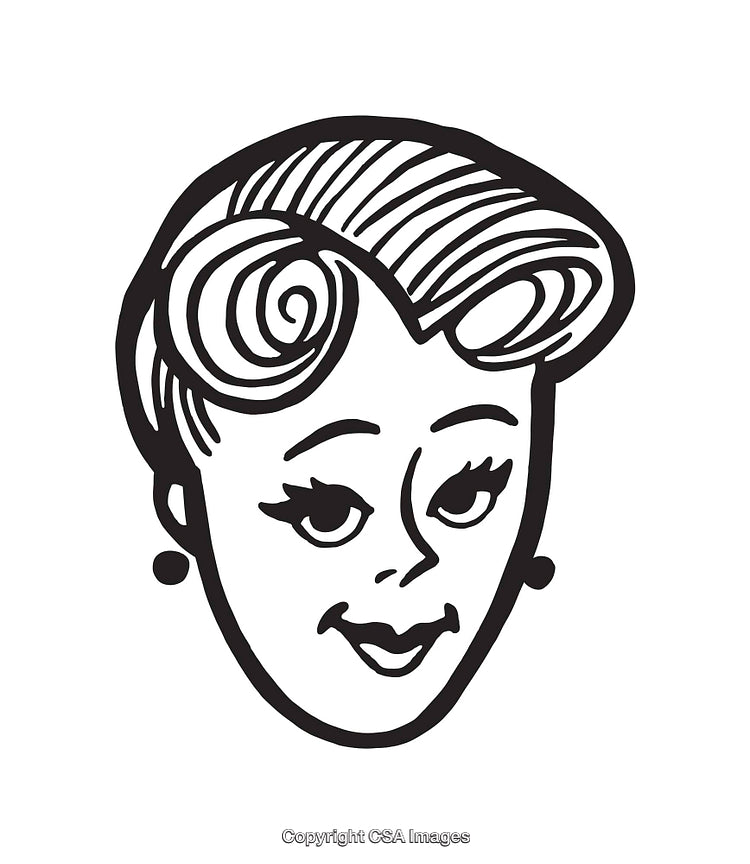 Retro Styled Woman Portrait in Black and White Line Art Design