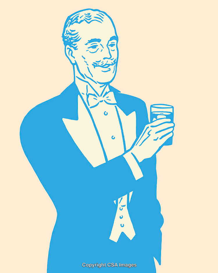 Elegant Gentleman Holding a Whiskey Glass in Classic Line Art Style