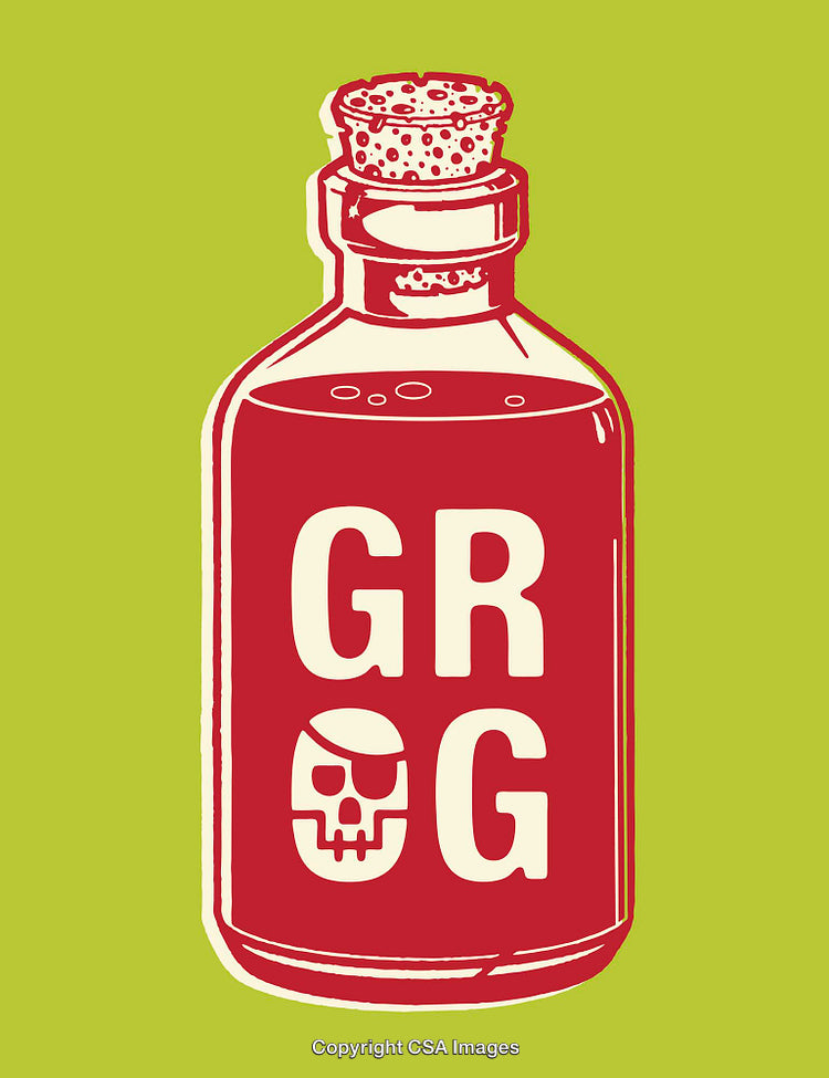 Colorful Illustration of a Pirate Themed Grog Bottle Design