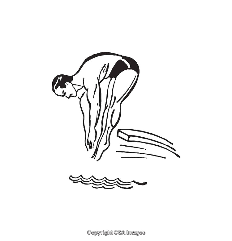 Black And White Line Art Illustration of a Diver Mid-Air