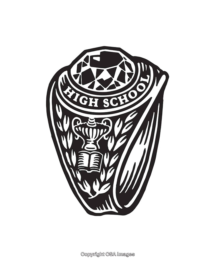 Black and White High School Ring Line Art Illustration