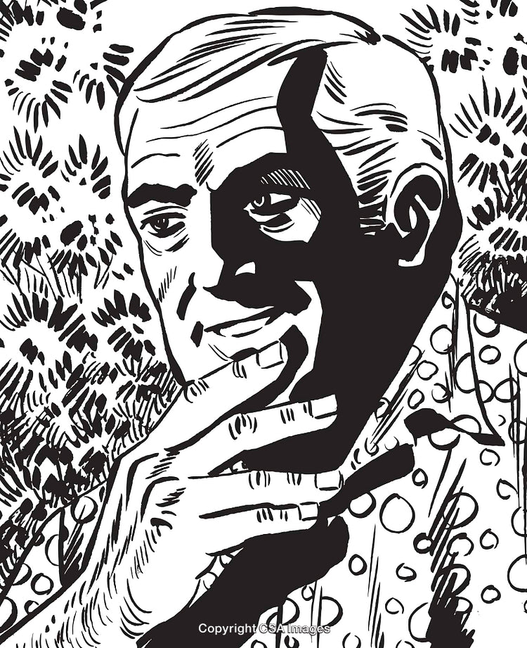 Black And White Illustration of a Man in Thoughtful Mood