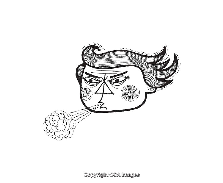 Abstract Black and White Line Art of a Person Blowing Wind