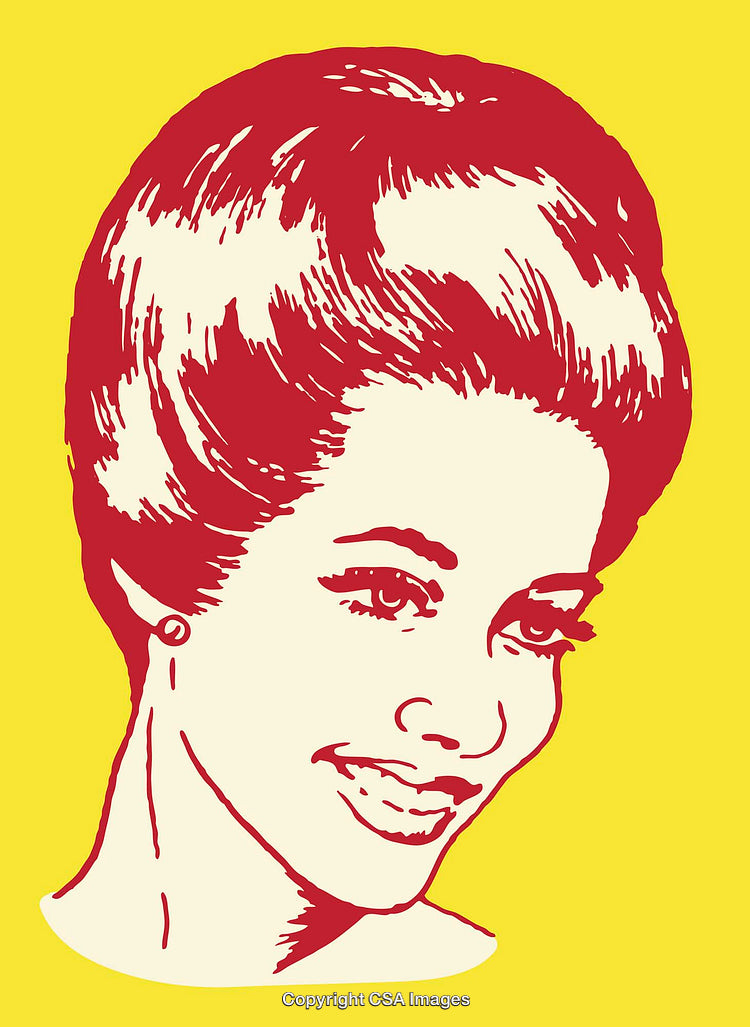 Retro Pop Art Illustration of a Smiling Woman's Portrait