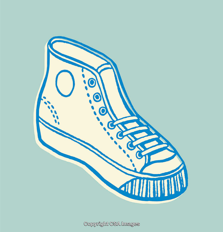 Blue and Beige Line Art Illustration of a Stylish High-Top Sneaker