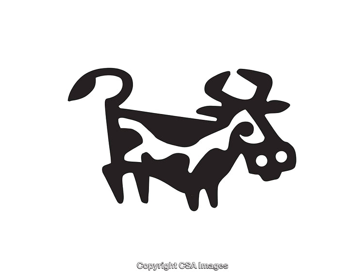 Black and White Line Art Illustration of a Creative Stylized Cow