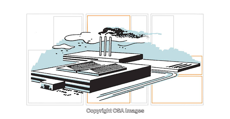 Illustrated Factory With Smokestacks Depicting Industrial Landscape