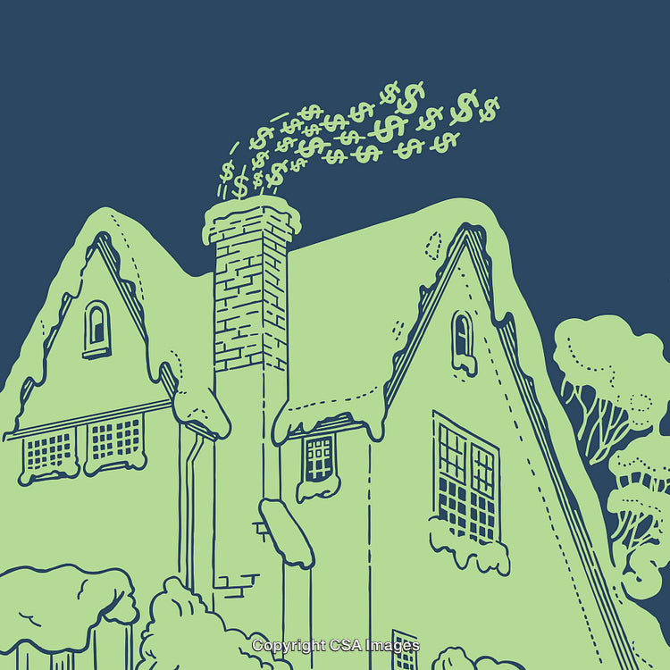Illustration of a Home Losing Money as Emissions from the Chimney