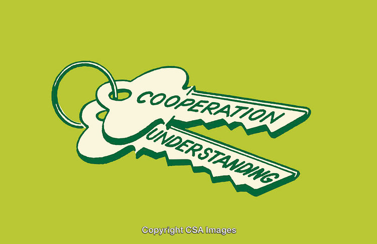 Illustrative Keys Depicting Cooperation and Understanding on a Green Background