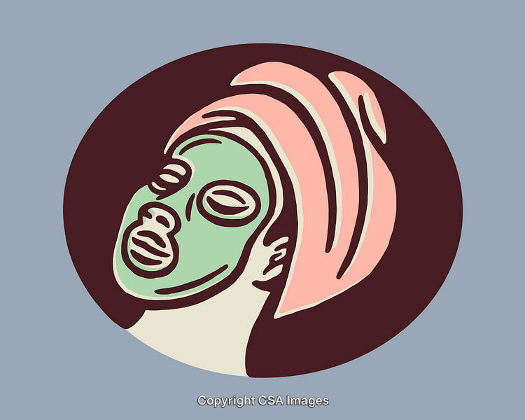 Stylized Illustration of a Woman With a Facial Mask in Pastel Colors