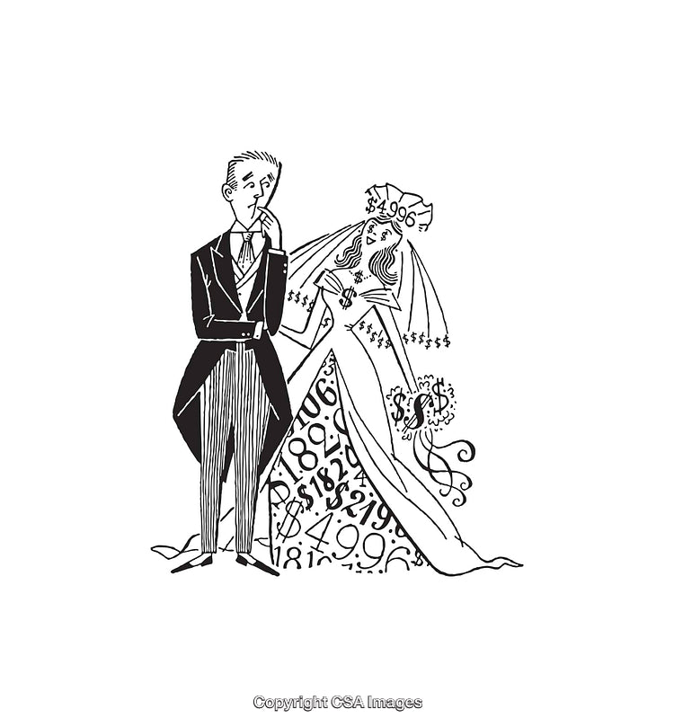 Humorous Black And White Wedding Budget Illustration with Numeric Symbols
