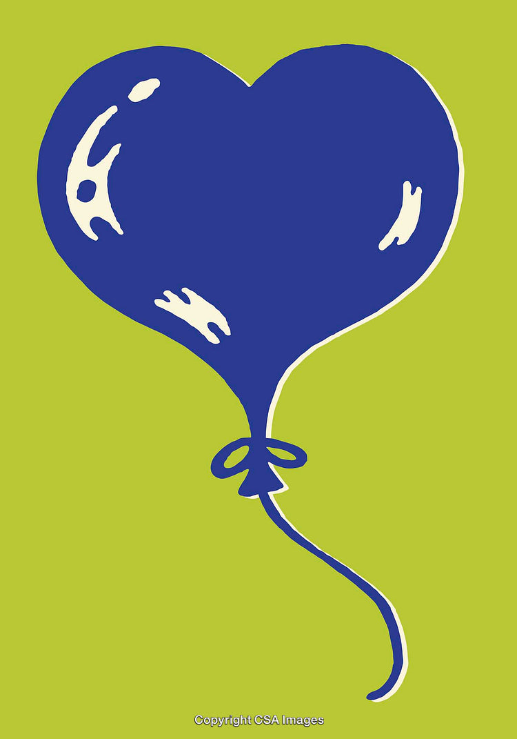 Blue Heart Balloon Illustration on Lime Green Background