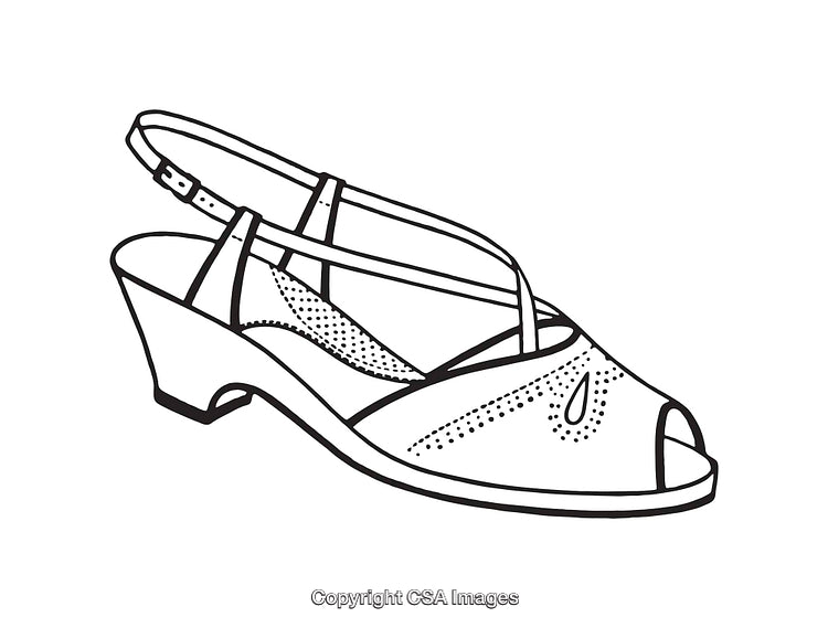 Black and White Line Drawing of a Stylish Women’s Heel Sandal